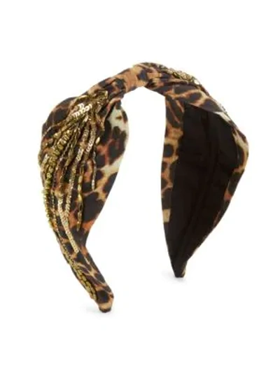 Shop Namjosh Women's Embellished Leopard-print Knotted Headband In Leopard Print
