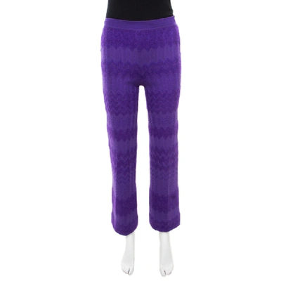 Pre-owned Missoni Purple Chevron Knit Elasticized Waist Wide Leg Pants S In Multicolor