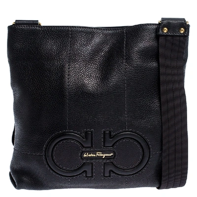 Pre-owned Ferragamo Black Leather Messenger Bag