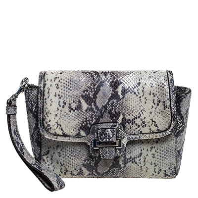 Pre-owned Coach Grey Embossed Python Flap Wrislet Clutch