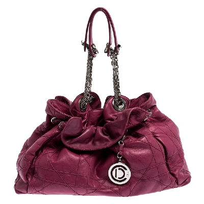 Pre-owned Dior Christian  Magenta Cannage Leather Le Trente Shoulder Bag In Pink