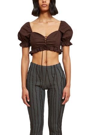 callipygian smocked taffeta crop top