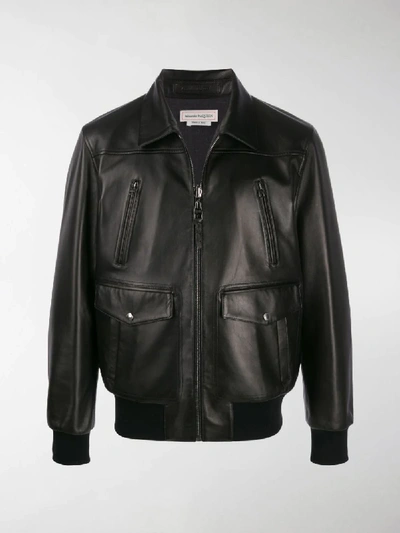 Shop Alexander Mcqueen Pocket Detail Leather Jacket In Black