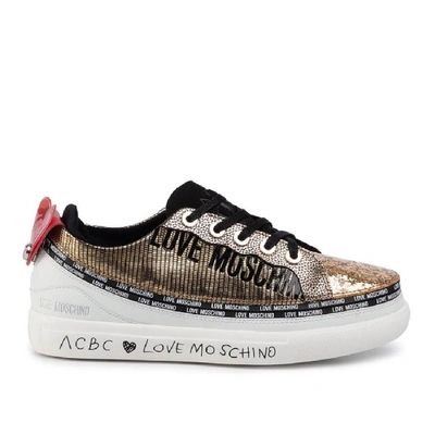 Shop Love Moschino Gold Leather Sneakers