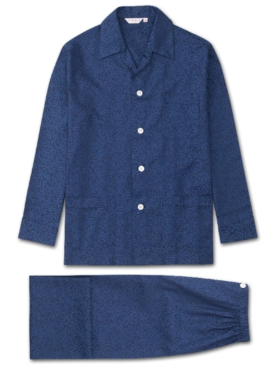 Shop Derek Rose Men's Classic Fit Pyjamas Paris 17 Cotton Jacquard Navy