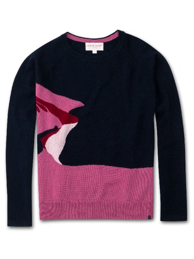 Shop Derek Rose Women's Cashmere Sweater Odette Pure Cashmere Navy In Cream