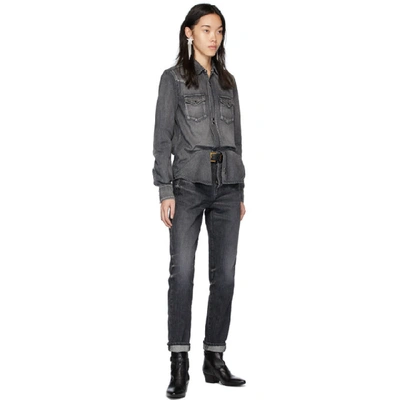 Shop Saint Laurent Grey Denim Destroyed Shirt In 1280 Grey