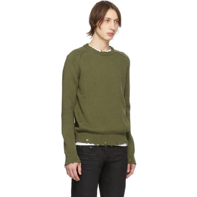 Shop Saint Laurent Khaki Destroyed Knit Sweater In 1340 Kaki