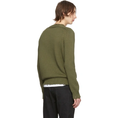 Saint Laurent Khaki Cotton Distressed Sweater In 1340 Kaki