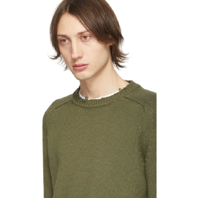 Shop Saint Laurent Khaki Destroyed Knit Sweater In 1340 Kaki