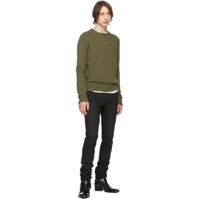 Saint Laurent Khaki Cotton Distressed Sweater In 1340 Kaki