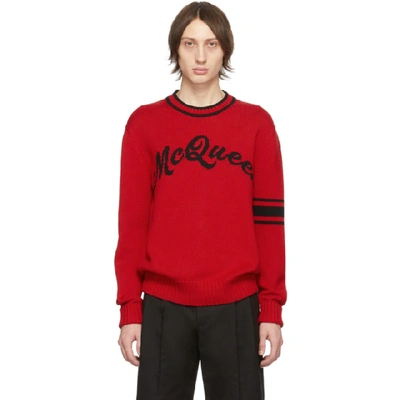Shop Alexander Mcqueen Red & Black Logo Varsity Sweater In 6533 Redblk