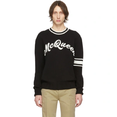 Shop Alexander Mcqueen Black And Off-white Logo Varsity Sweater In 1001 Blkivr