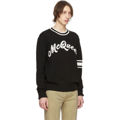 Shop Alexander Mcqueen Black And Off-white Logo Varsity Sweater In 1001 Blkivr