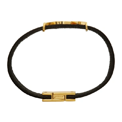Shop Saint Laurent Black And Gold Leather Opyum Bracelet In 1000 Black