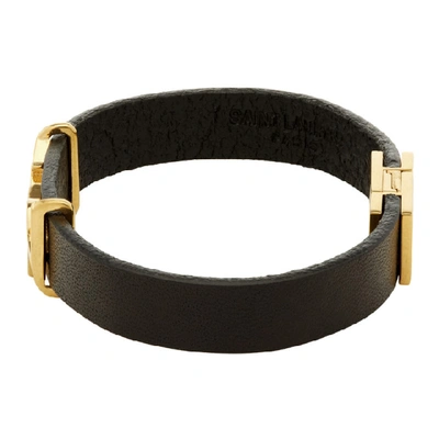 Shop Saint Laurent Black And Gold Leather Opyum Bracelet In 1000 Black