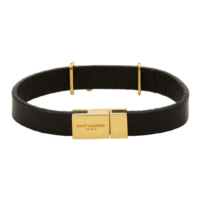 Shop Saint Laurent Black And Gold Leather Opyum Bracelet In 1000 Black