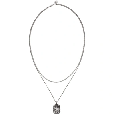 Shop Alexander Mcqueen Gunmetal Brass Double Chain Necklace In 0446 Silver