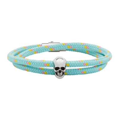 Shop Alexander Mcqueen Blue Skull Friendship Bracelet In 4600 Turquo