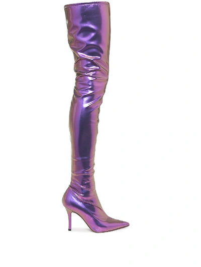 Shop Amina Muaddi Ami 95mm Thigh-high Boots In Purple