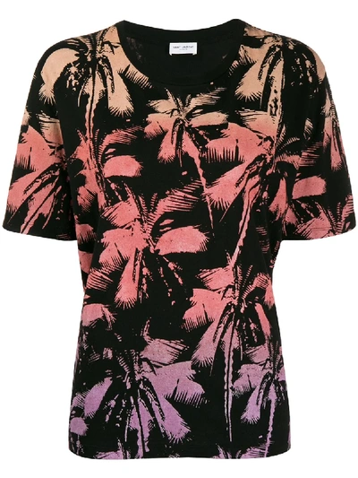 Shop Saint Laurent Palm Tree Printed T-shirt In Black