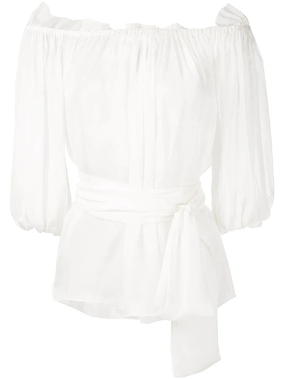 Shop Andrea Bogosian Polka Dots Silk Blouse In White