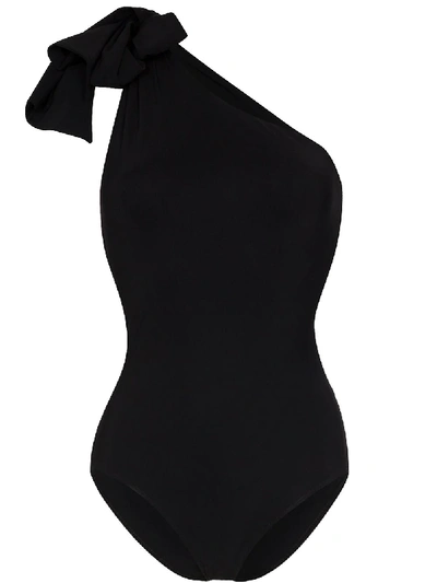Shop Araks Melika One-shoulder Bow Detail Swimsuit In Black