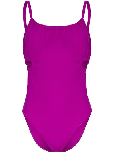 Shop Araks Yui Ruched Cut-out Swimsuit In Purple