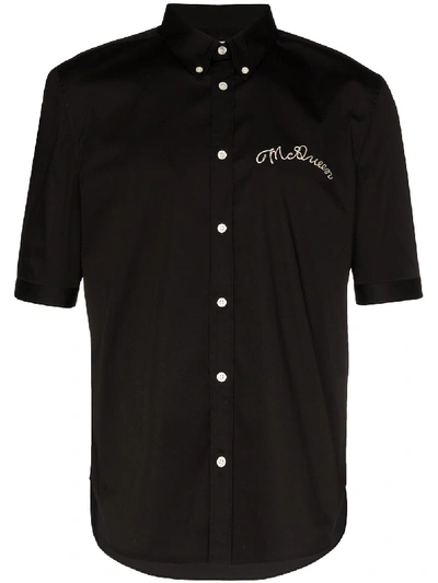 Shop Alexander Mcqueen Logo Embroidered Shirt In Black