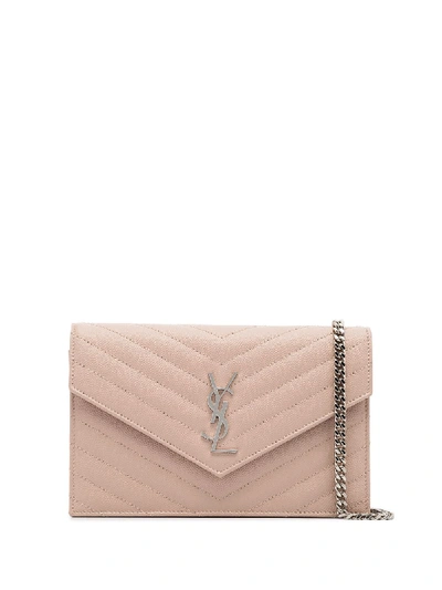 Shop Saint Laurent Monogram Plaque Quilted Crossbody Bag In Pink