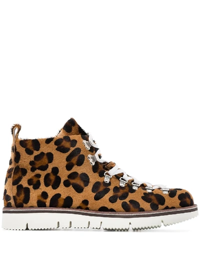 Shop Fracap Leopard Print Hiking Boots In Brown