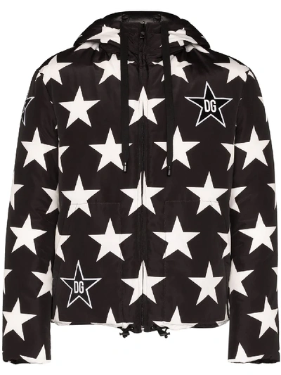 Shop Dolce & Gabbana Star Print Logo Hooded Jacket In Black
