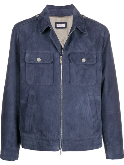 Shop Brunello Cucinelli Jacke Mit Mehreren Taschen In Blue