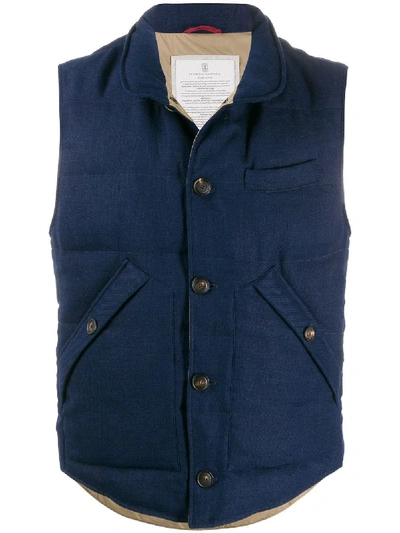 Shop Brunello Cucinelli Buttoned High-collar Gilet In Blue