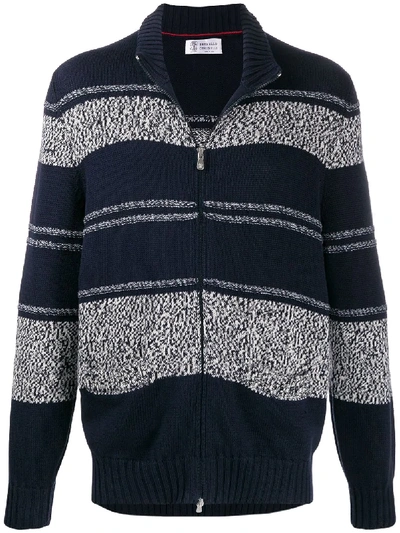 Brunello Cucinelli Striped Pattern Cardigan In Blue