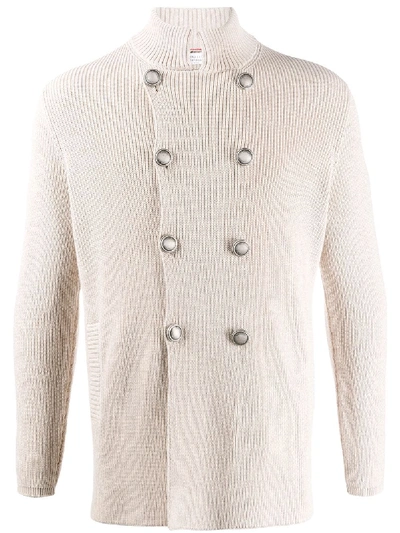 Shop Brunello Cucinelli Double-breasted Ribbed Cardigan In Neutrals