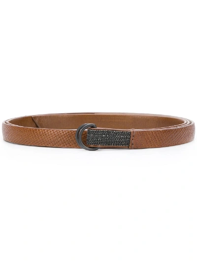 Shop Brunello Cucinelli Bead-embellished Skinny Belt In Brown