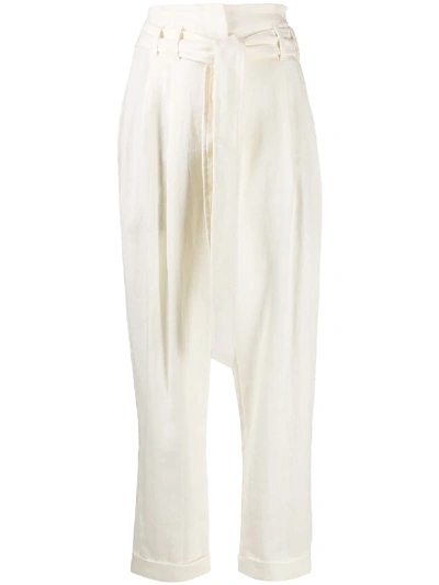 Shop Brunello Cucinelli High Waist Tie Fastened Trousers In White