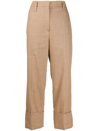 Brunello Cucinelli Straight Leg Cropped Trousers In Neutrals