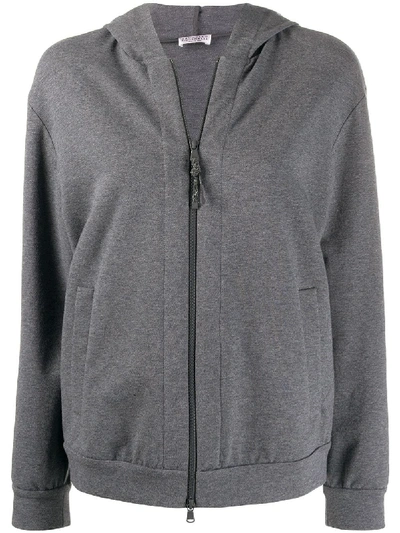 Shop Brunello Cucinelli Relaxed-fit Zip-up Hoodie In Grey