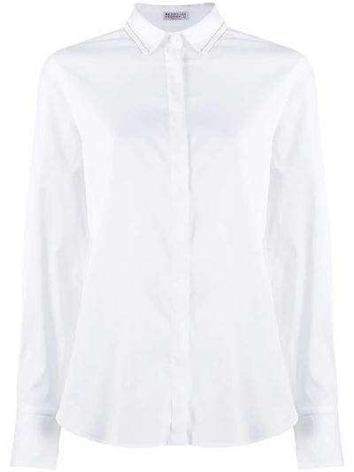 Shop Brunello Cucinelli Bead-trimmed Point-collar Shirt In White