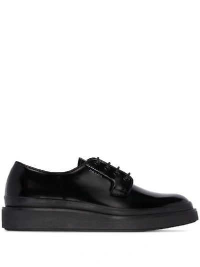 Shop Prada Wedge-sole Oxford Shoes In Black