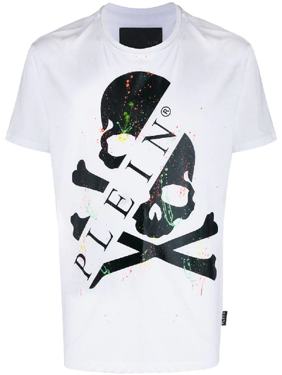 Shop Philipp Plein Ss Painted Skull T-shirt In White