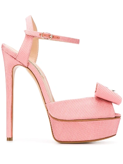 Shop Casadei Bow Detail Platform Sandals In Pink