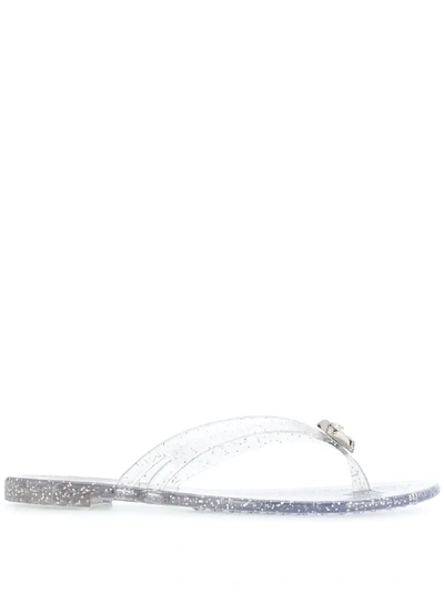 Shop Casadei Embellished Jelly Flip Flops In White