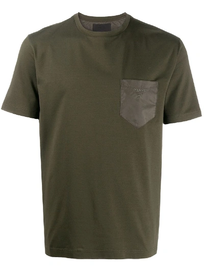 Shop Prada Logo-embroidered Stretch-cotton T-shirt In Green