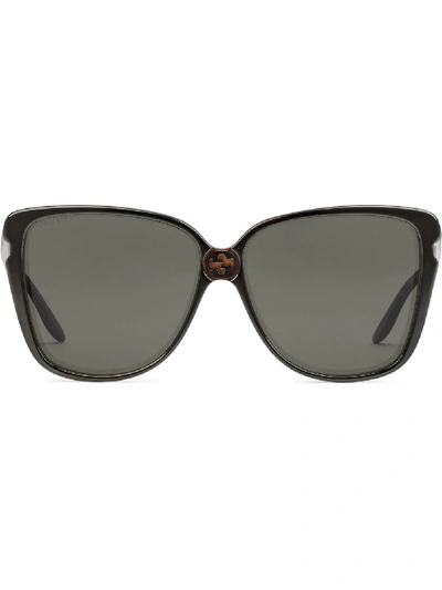 Shop Gucci Butterfly Frame Sunglasses In Black