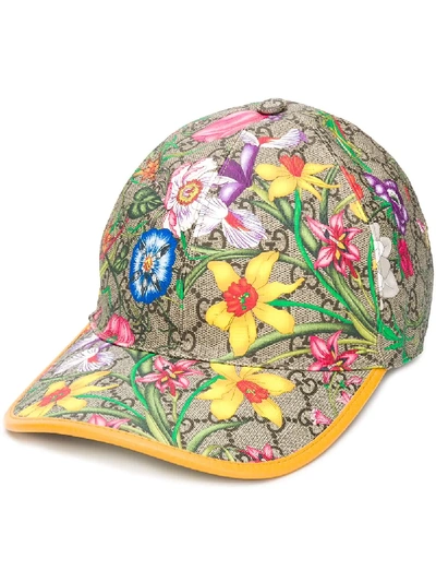 Shop Gucci Floral Print Baseball Cap In Neutrals