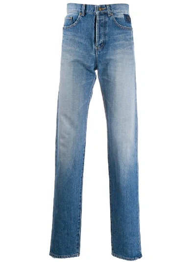 Shop Saint Laurent Stonewashed Slim-fit Jeans In Blue