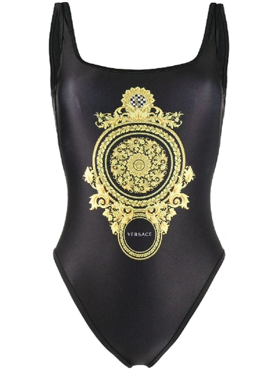 Shop Versace Barocco Print Swimsuit In Black